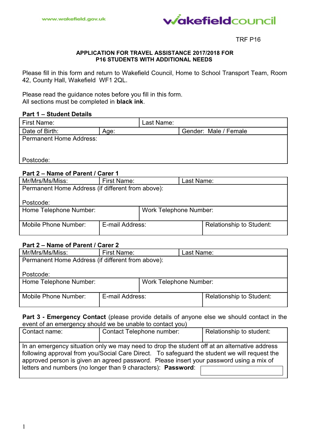 Post-16 Transport Application Form