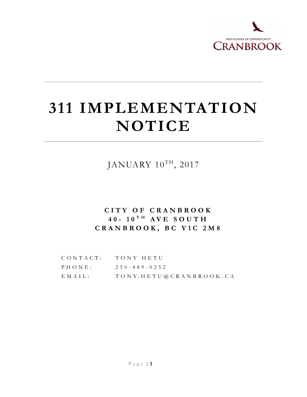 311 Implementation Notice