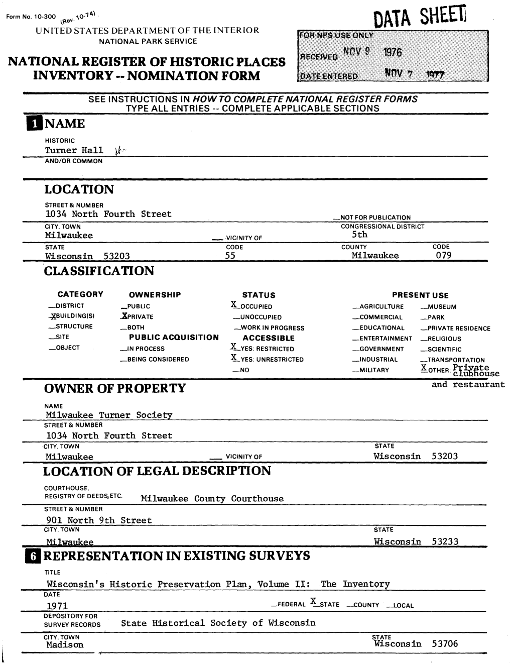 NATIONAL REGISTER of HISTORIC PLACES INVENTORY -- NOMINATION FORM Illlilillill