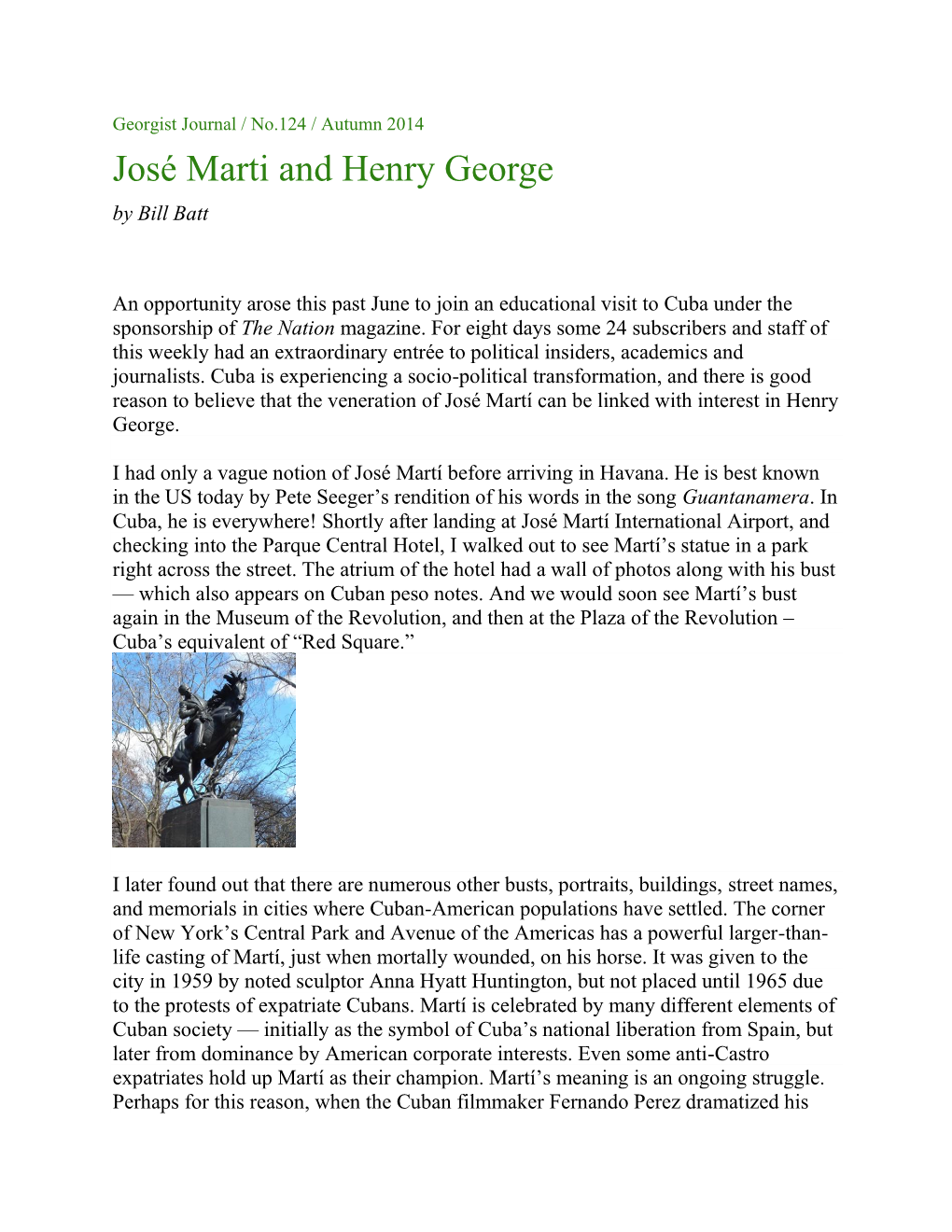 José Marti and Henry George by Bill Batt