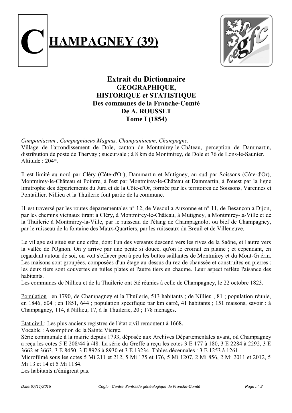 Champagney, Par Le Ruisseau De La Fontaine Des Maux-Quartiers, Par Les Ruisseaux Du Breuil Et De Villeneuve