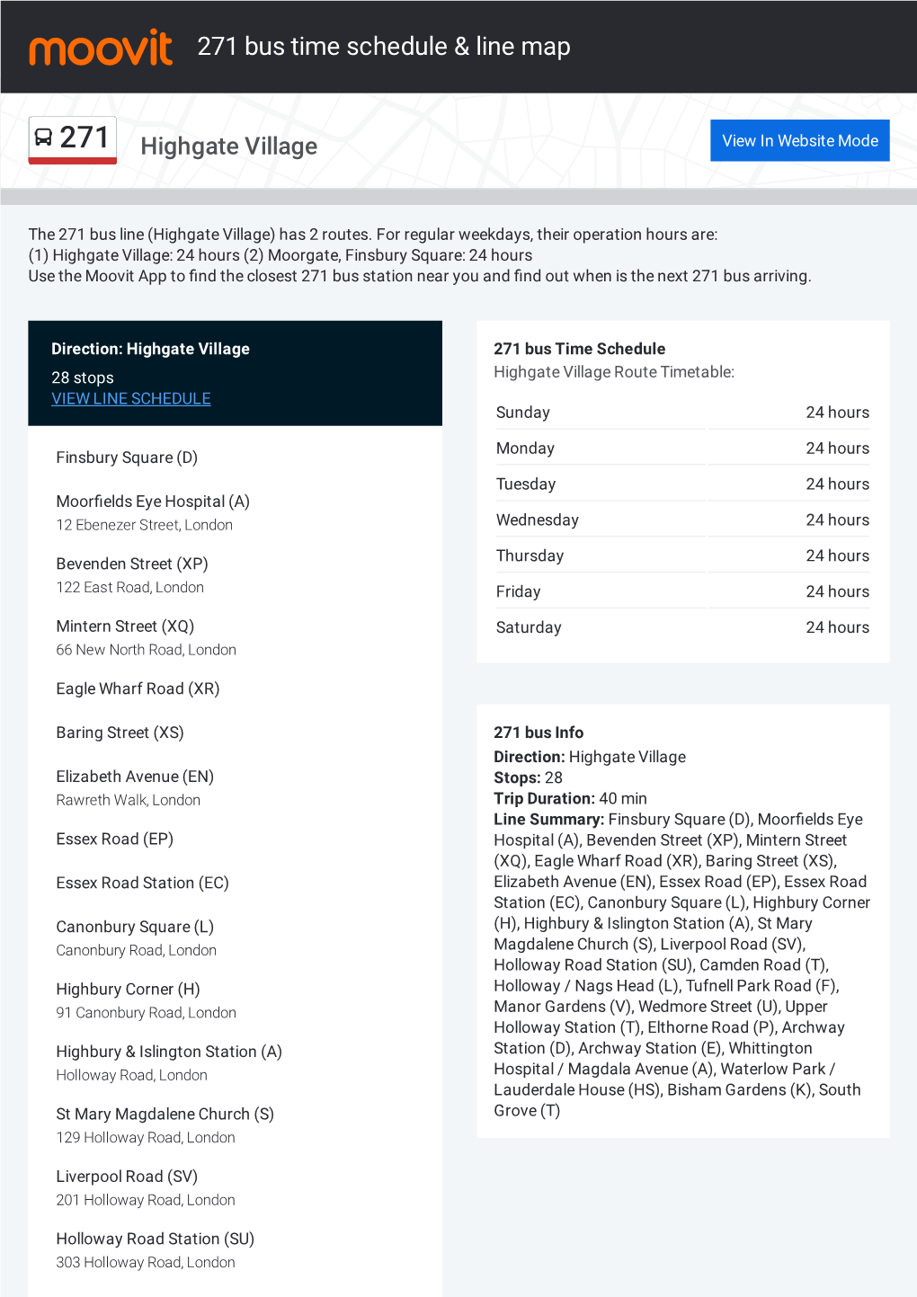 271 Bus Time Schedule & Line Route