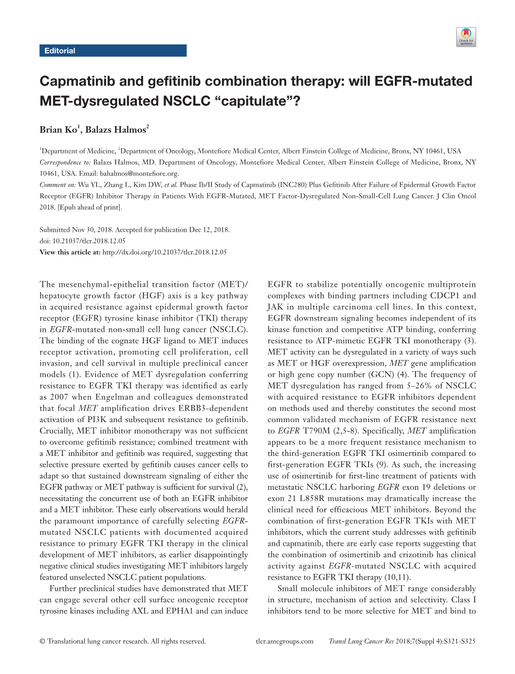 Capmatinib and Gefitinib Combination Therapy: Will EGFR-Mutated MET-Dysregulated NSCLC “Capitulate”?