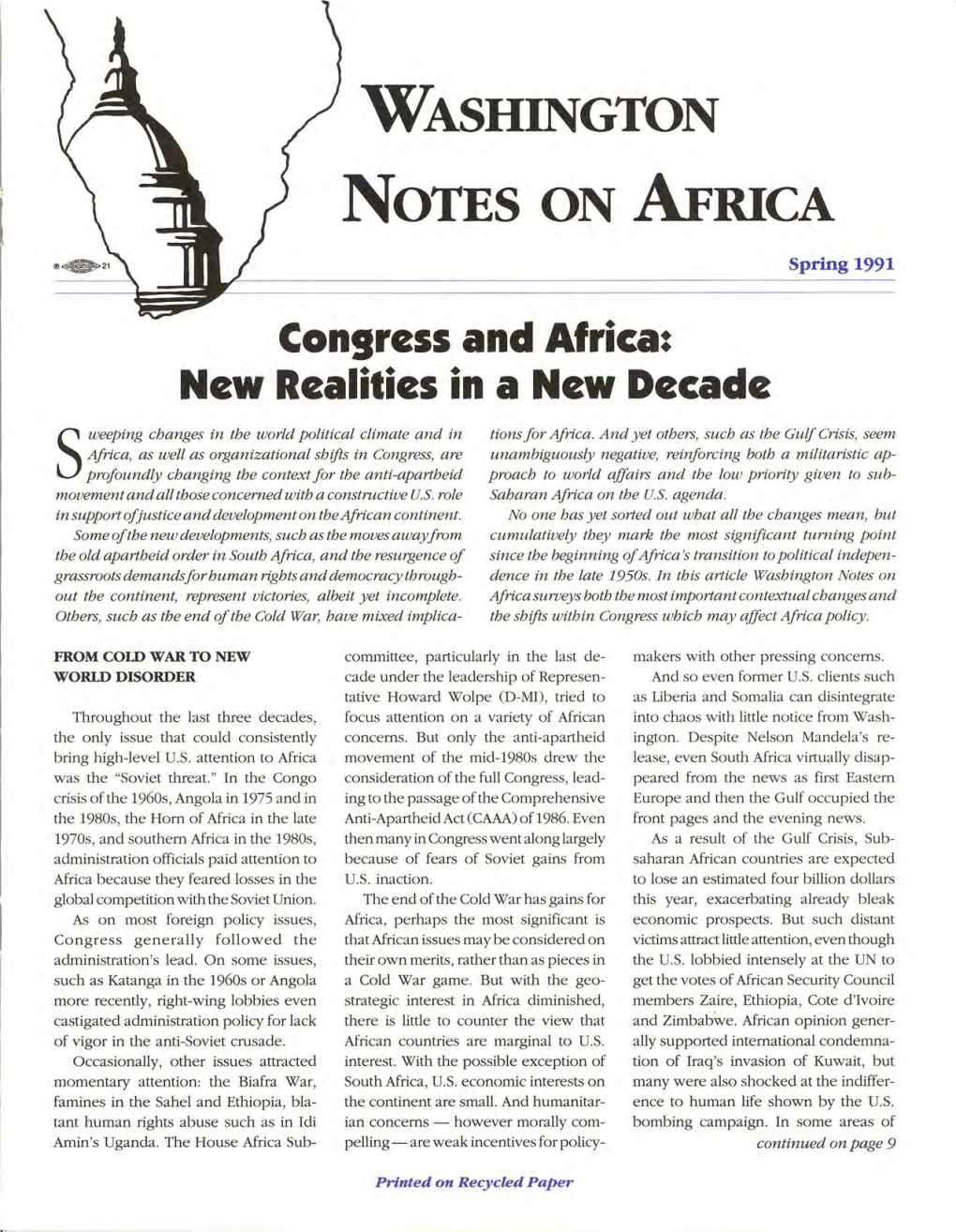 Congress and Africa: New Realities in a New Decade
