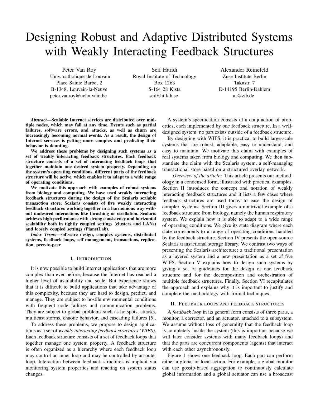 Designing Robust and Adaptive Distributed Systems with Weakly Interacting Feedback Structures