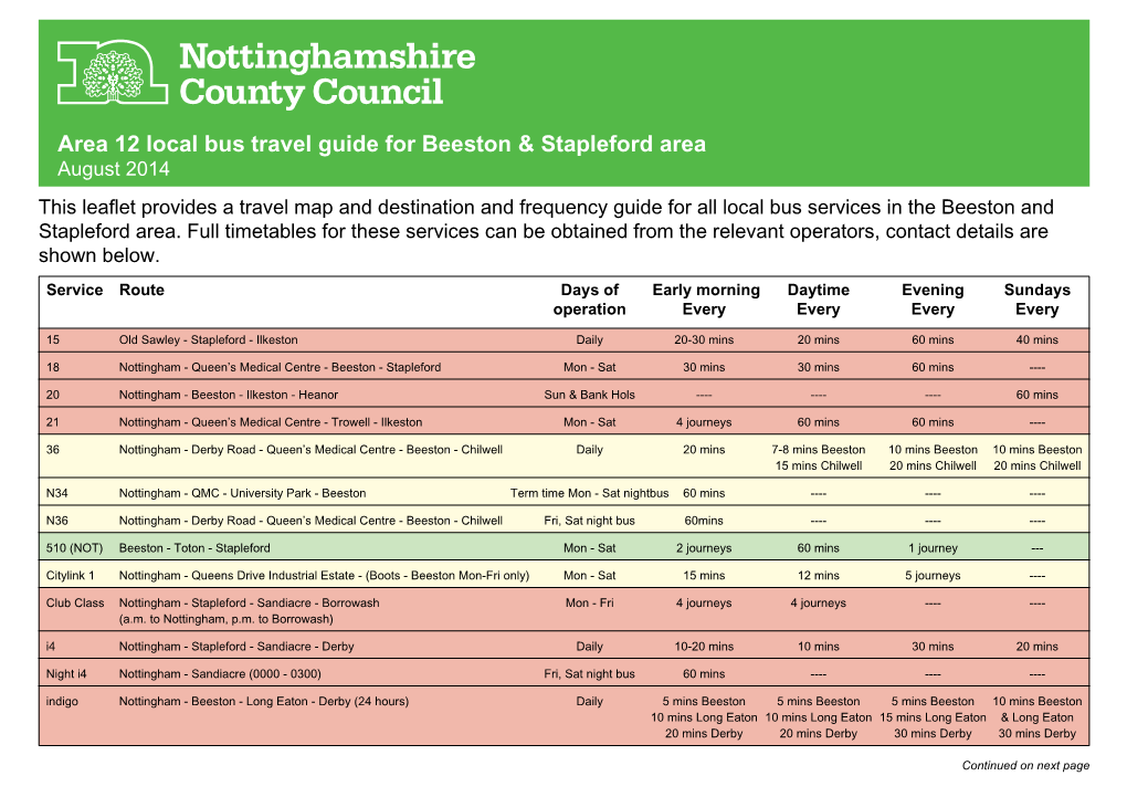 Area 12 Local Bus Travel Guide for Beeston & Stapleford Area