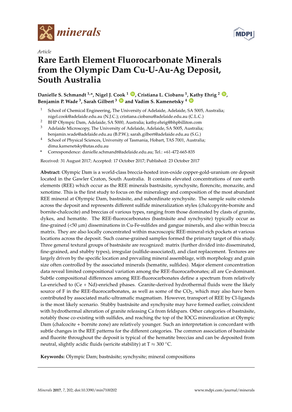 Rare Earth Element Fluorocarbonate Minerals from the Olympic Dam Cu-U-Au-Ag Deposit, South Australia