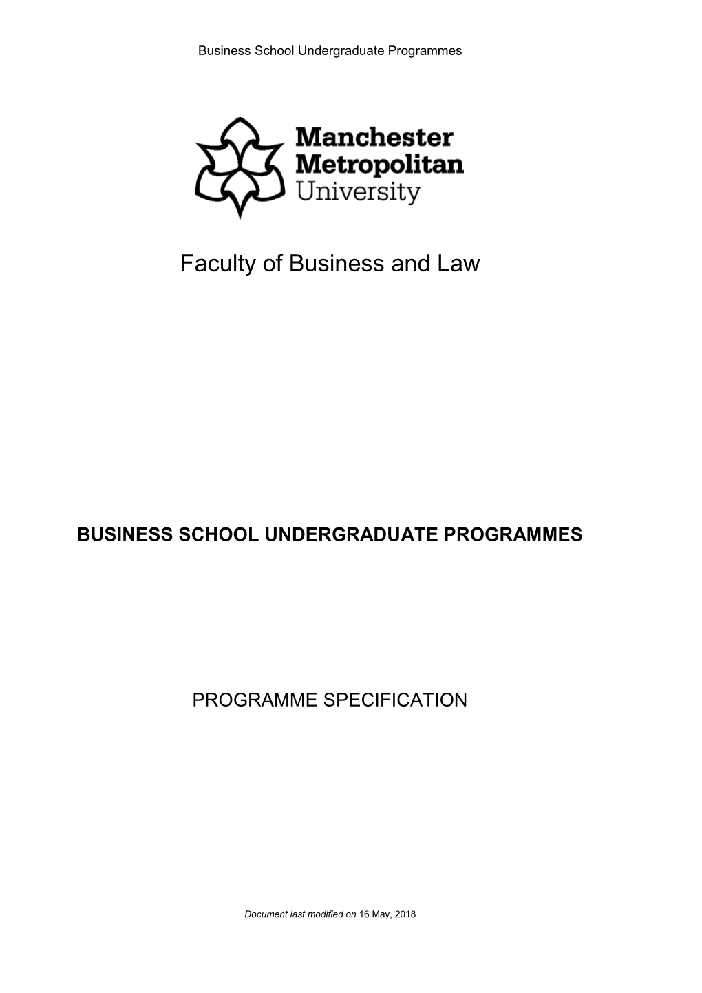 Business School Undergraduate Programmes Programme Specification