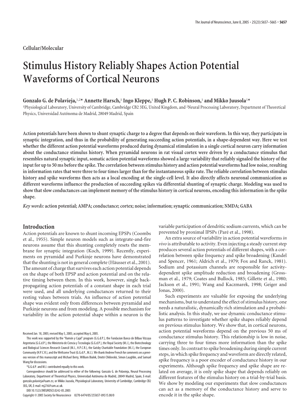 Stimulus History Reliably Shapes Action Potential Waveforms of Cortical Neurons