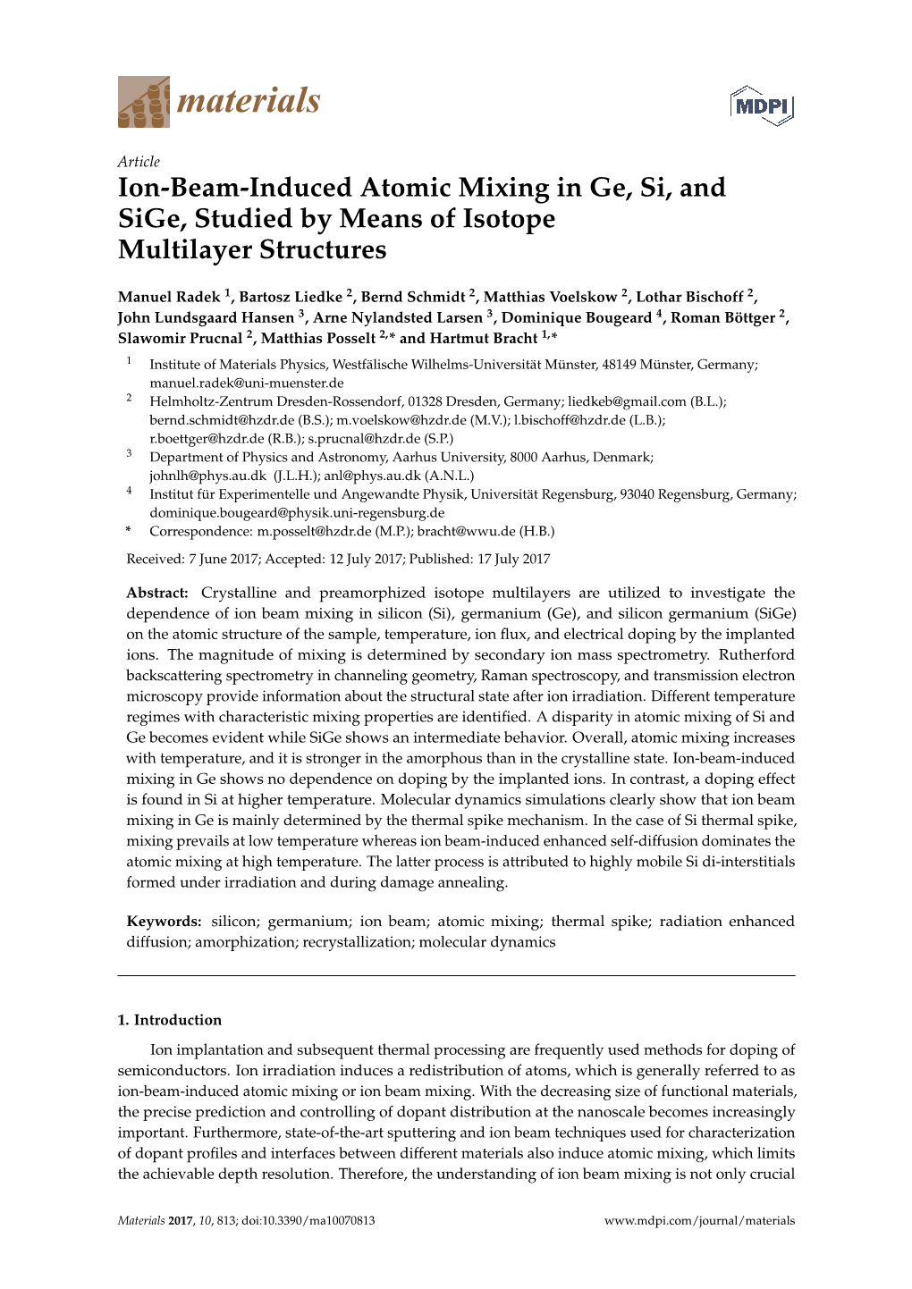 Ion-Beam-Induced Atomic Mixing in Ge, Si, and Sige, Studied by Means of Isotope Multilayer Structures