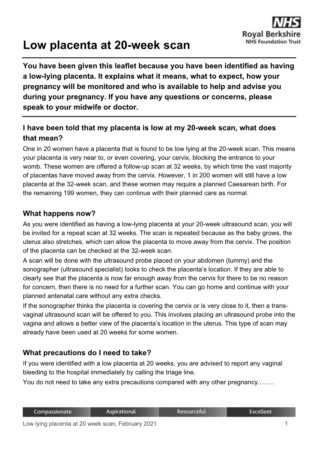 Low Lying Placenta at 20 Week Scan, February 2021 1 Maternity Ultrasound & FM / Low Lying Placenta at 20 Weeks
