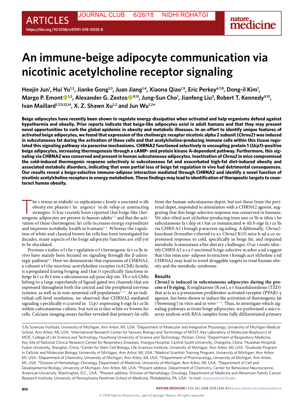 An Immune-Beige Adipocyte Communication Via Nicotinic Acetylcholine Receptor Signaling