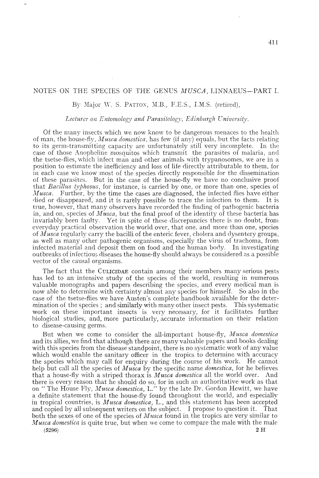 411 Notes on the Species of the Genus Musca, Linnaeus