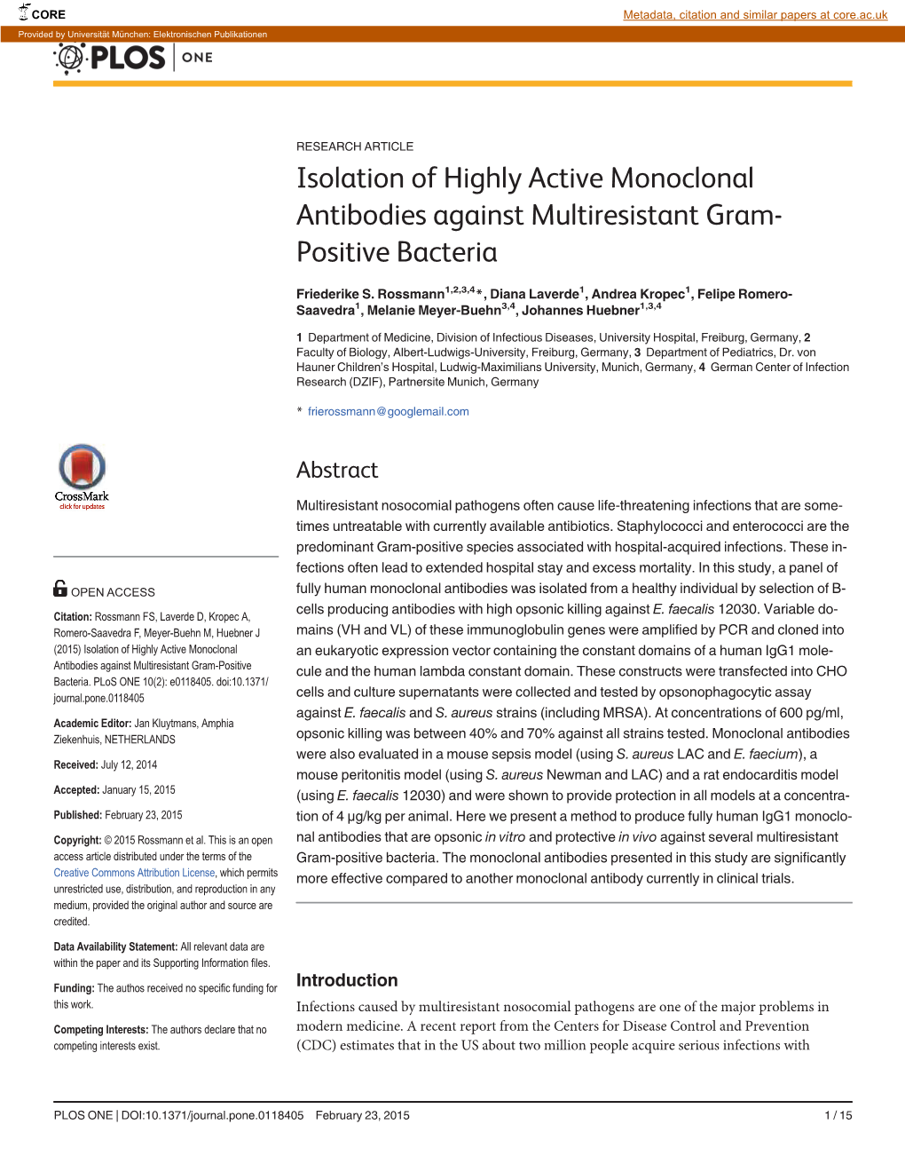 Isolation of Highly Active Monoclonal Antibodies Against Multiresistant Gram- Positive Bacteria