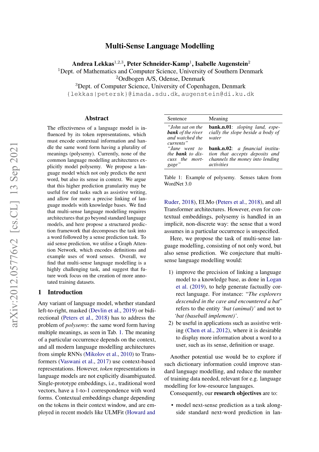 Multi-Sense Language Modelling