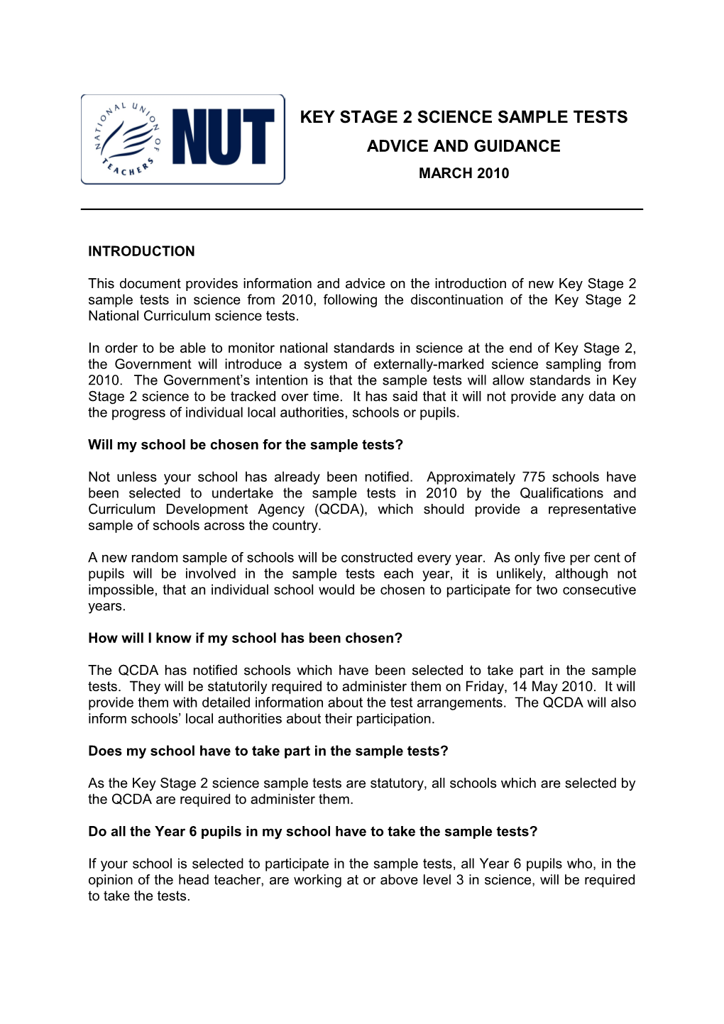 Ks2 Science Sample Tests Nut Brief Kdr