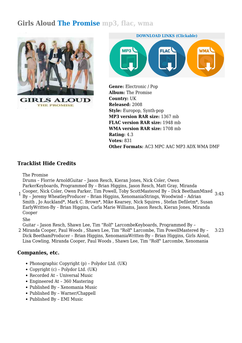 Girls Aloud the Promise Mp3, Flac, Wma