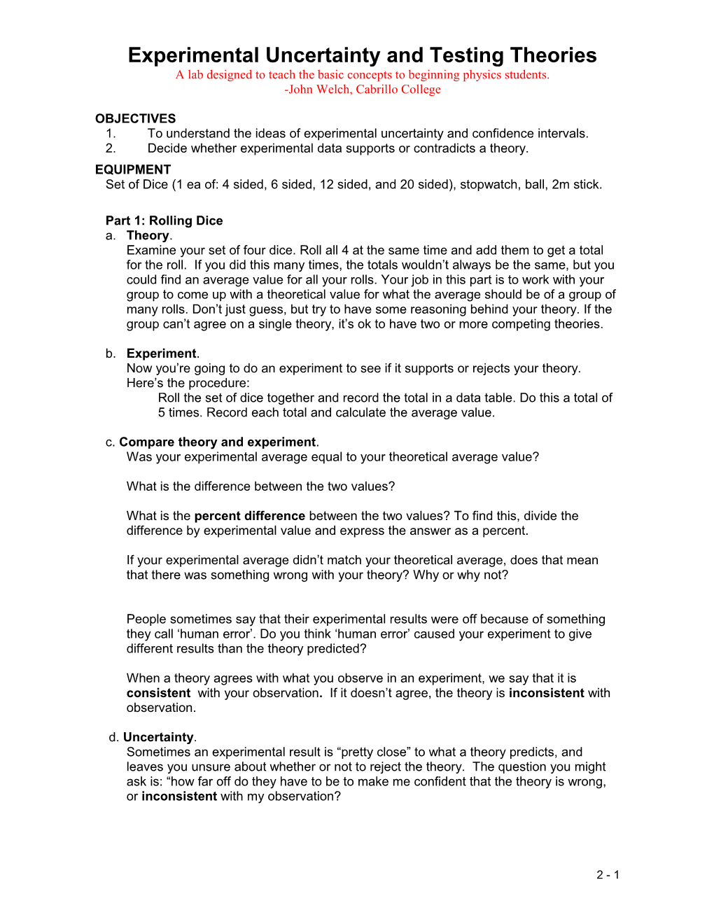 Experimental Uncertainty and Testing Theories