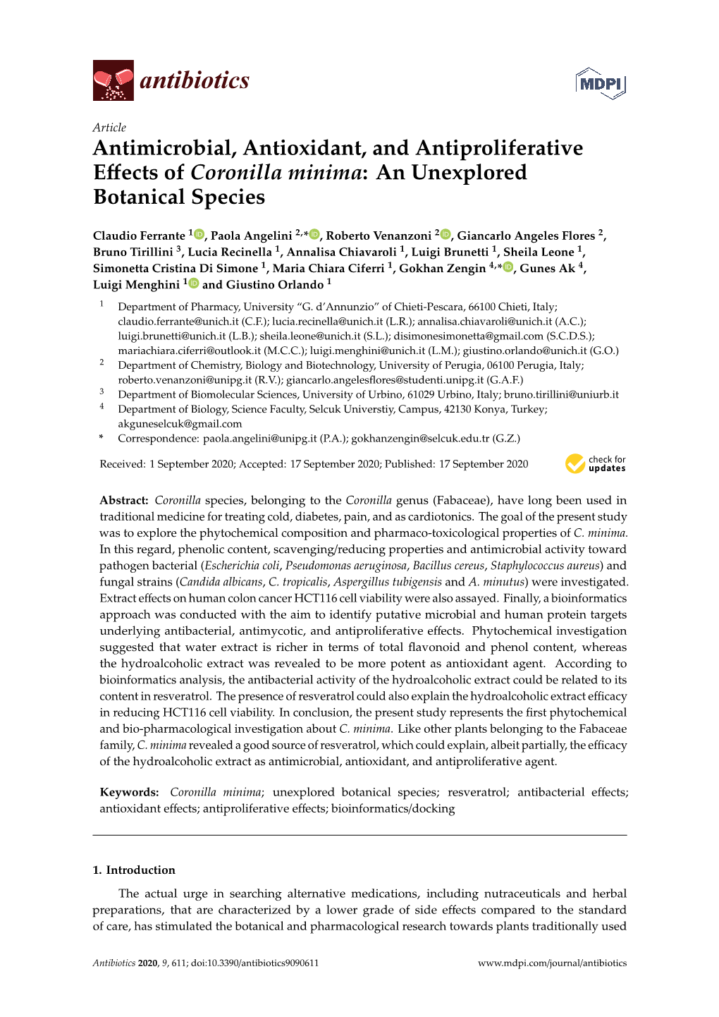 Antimicrobial, Antioxidant, and Antiproliferative Effects of Coronilla