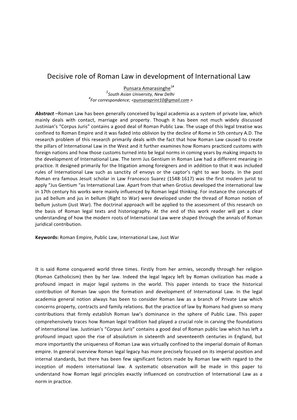 Decisive Role of Roman Law in Development of International Law