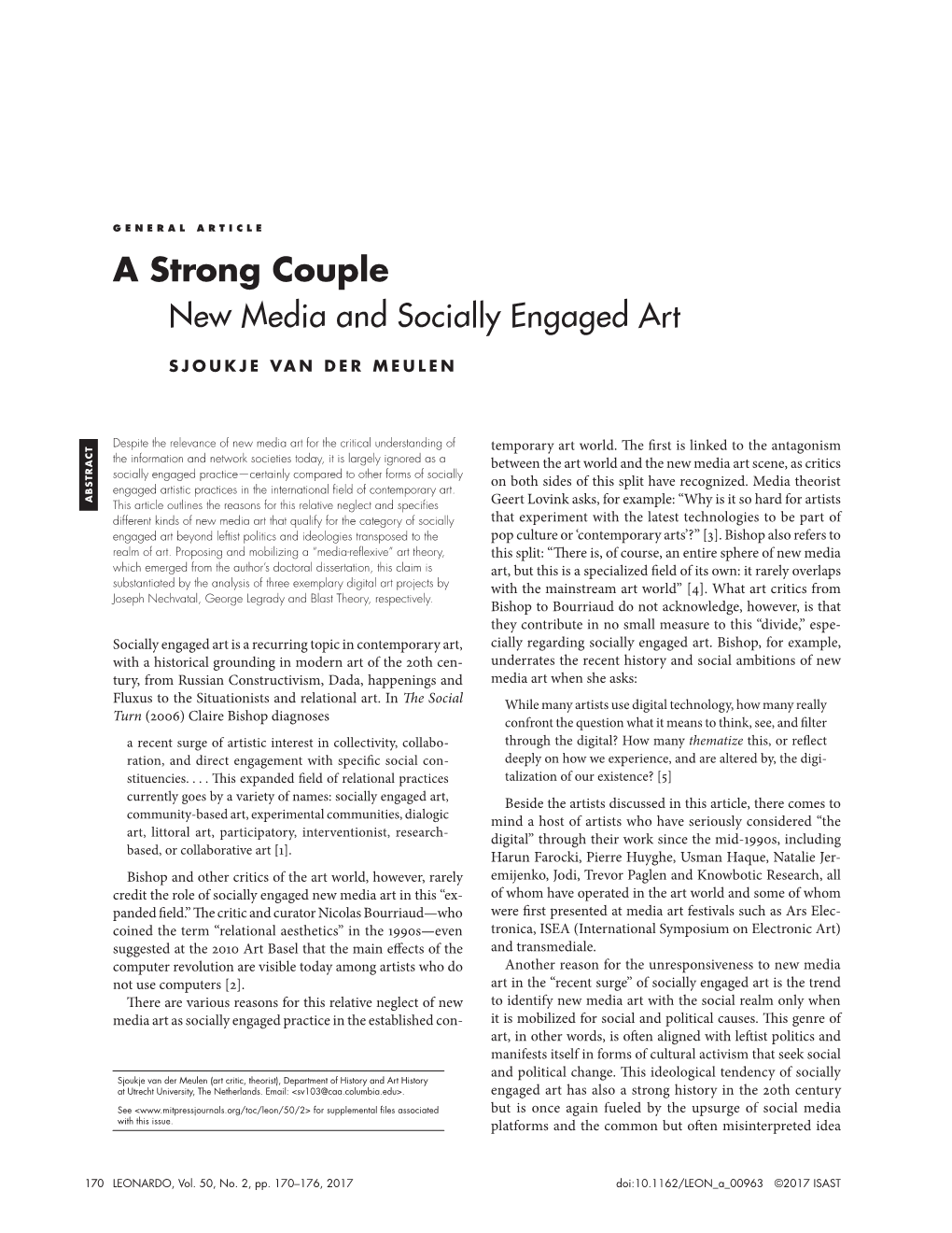 A Strong Couple C I T R a L a R E N E G Media Media Art As Socially Engaged Practice in the Established Con- Not Computers Use [2]