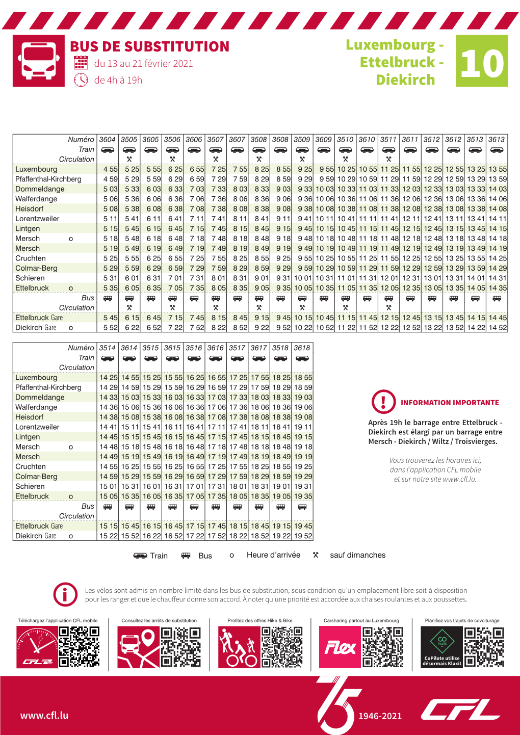 BUS DE SUBSTITUTION Luxembourg - Du 13 Au 21 Février 2021 Ettelbruck - De 4H À 19H Diekirch 10