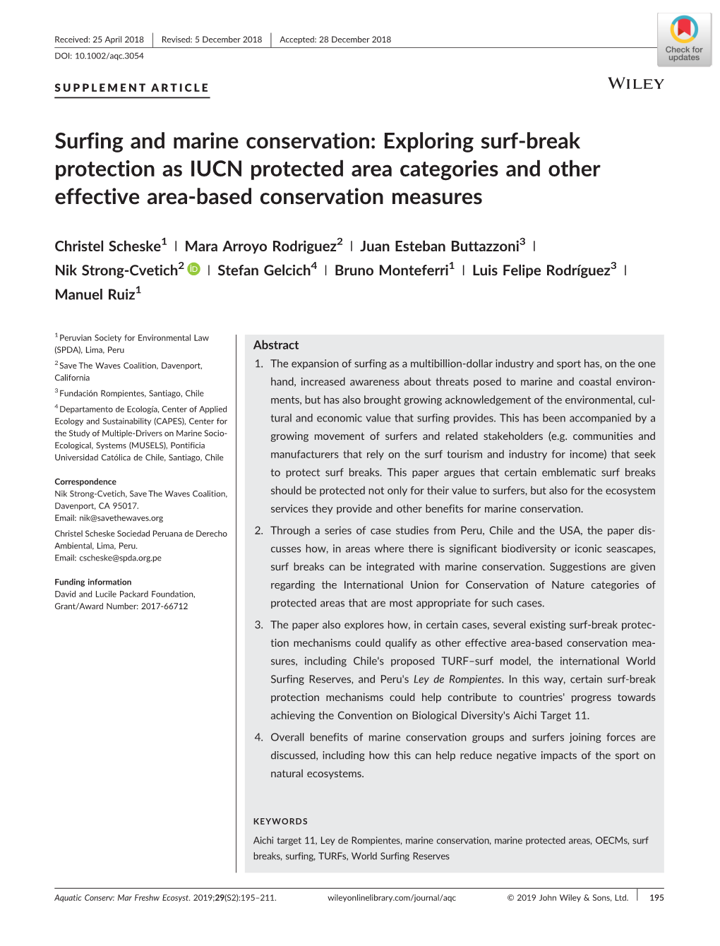 Surfing and Marine Conservation: Exploring Surf‐Break Protection As IUCN Protected Area Categories and Other Effective Area‐Based Conservation Measures