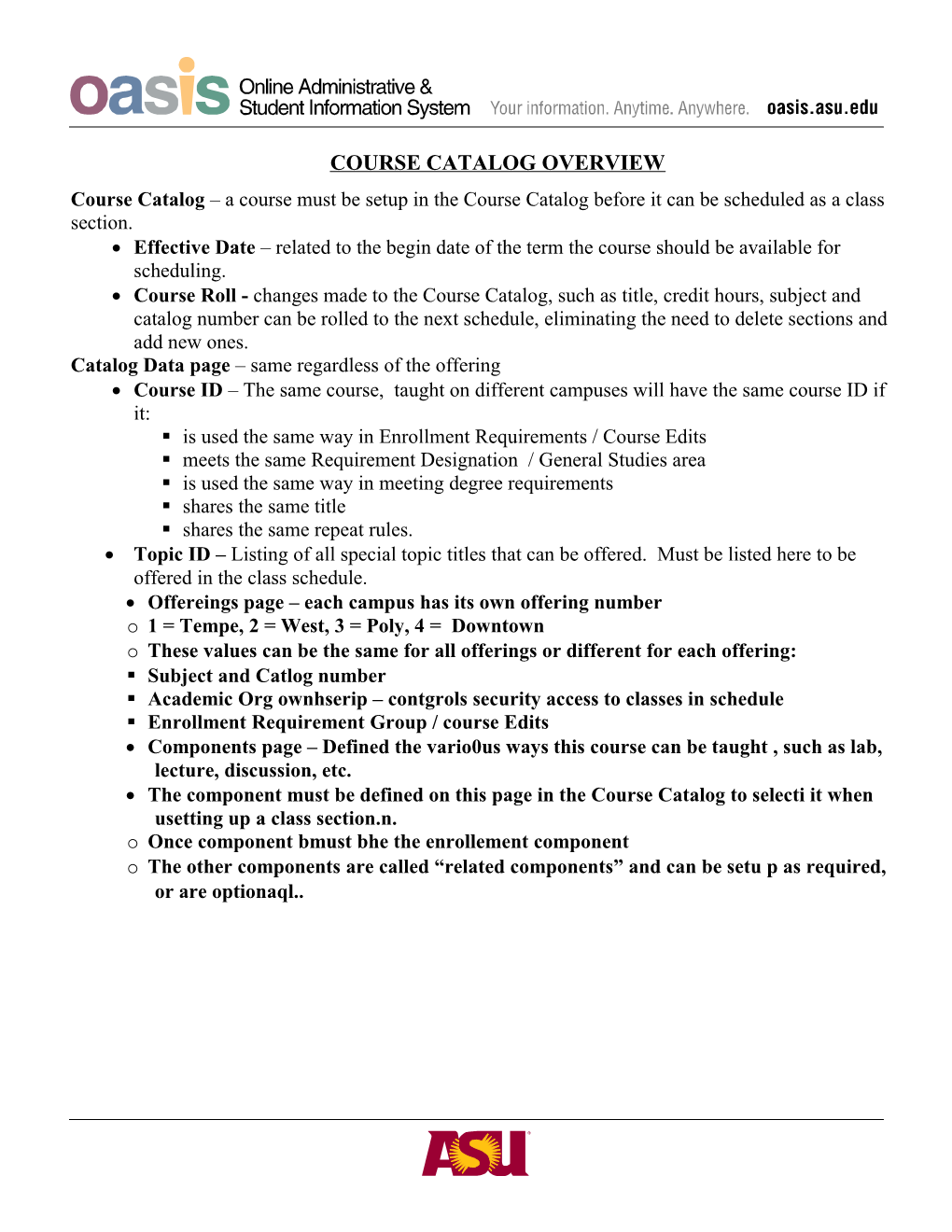 Course Catalog Overview
