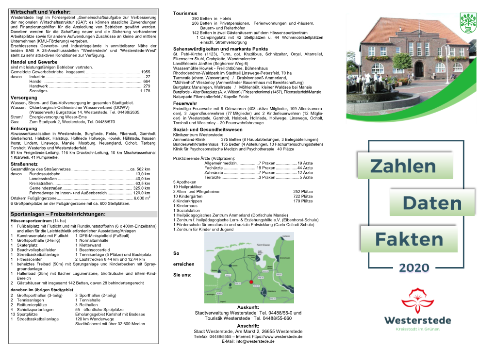 Sportanlagen – Freizeiteinrichtungen: 1 Heilpädagogisches Zentrum Ammerland (Dorfschule Mansie) Hössensportzentrum (14 Ha) 1 Zentrum F