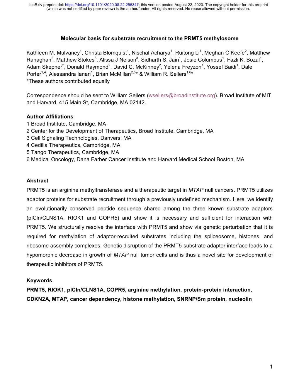 1 Molecular Basis for Substrate Recruitment to the PRMT5