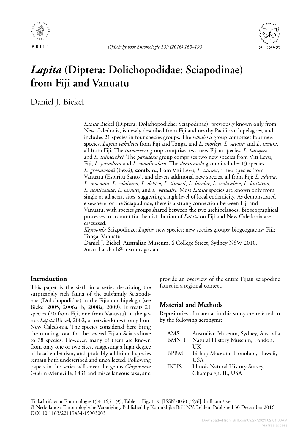 Lapita (Diptera: Dolichopodidae: Sciapodinae) from Fiji and Vanuatu Daniel J