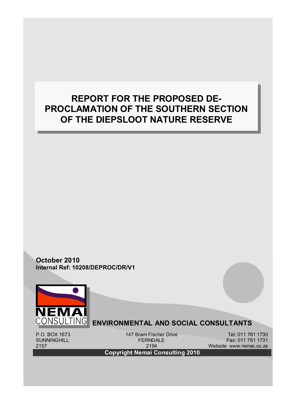 De-Proclamation Draft Report 06102010