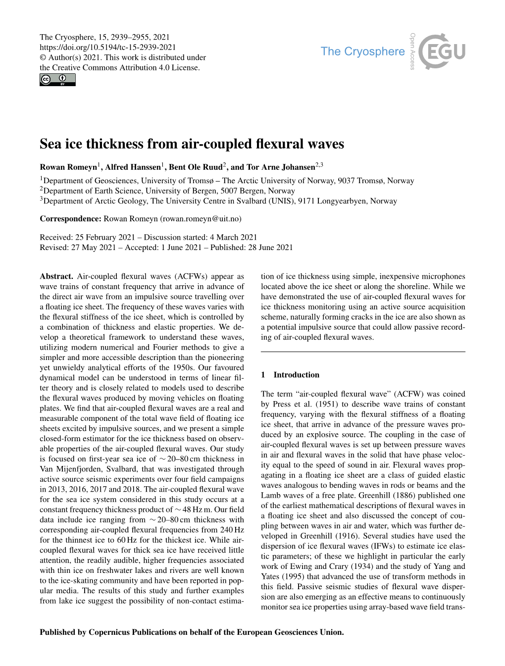 Sea Ice Thickness from Air-Coupled Flexural Waves