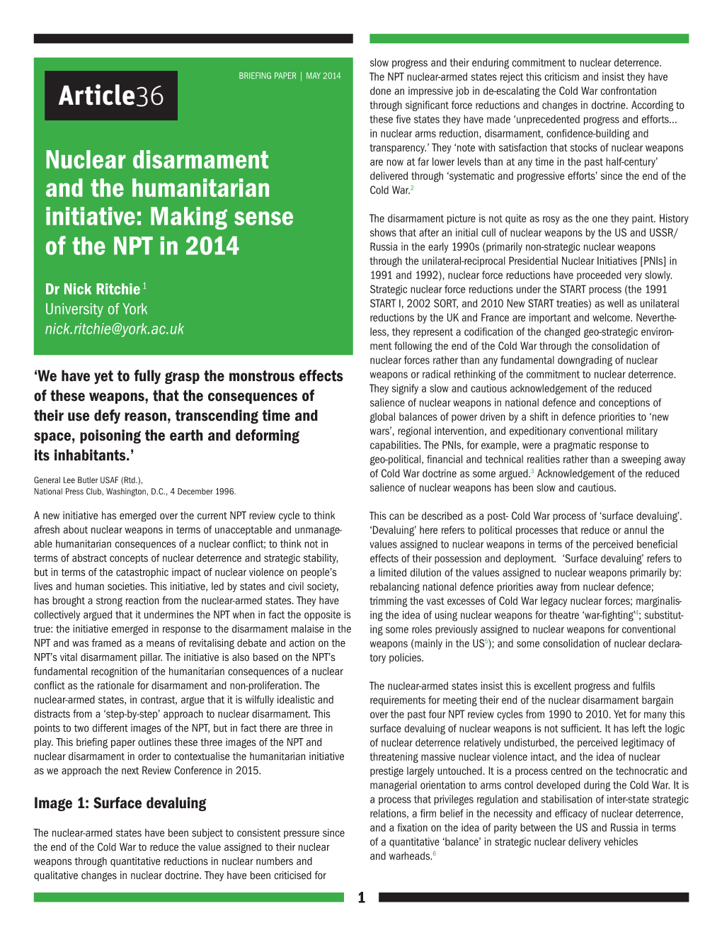 Nuclear Disarmament and the Humanitarian Initiative