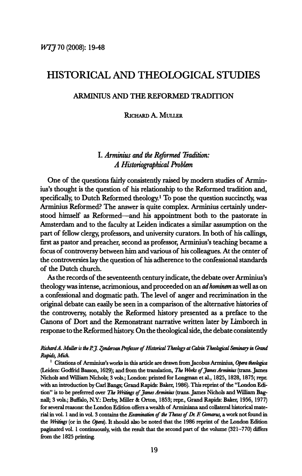 Arminius and the Reformed Tradition by Richard A. Muller