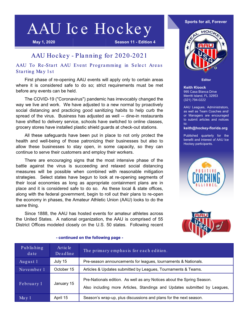 AAU Ice Hockey Newsletter