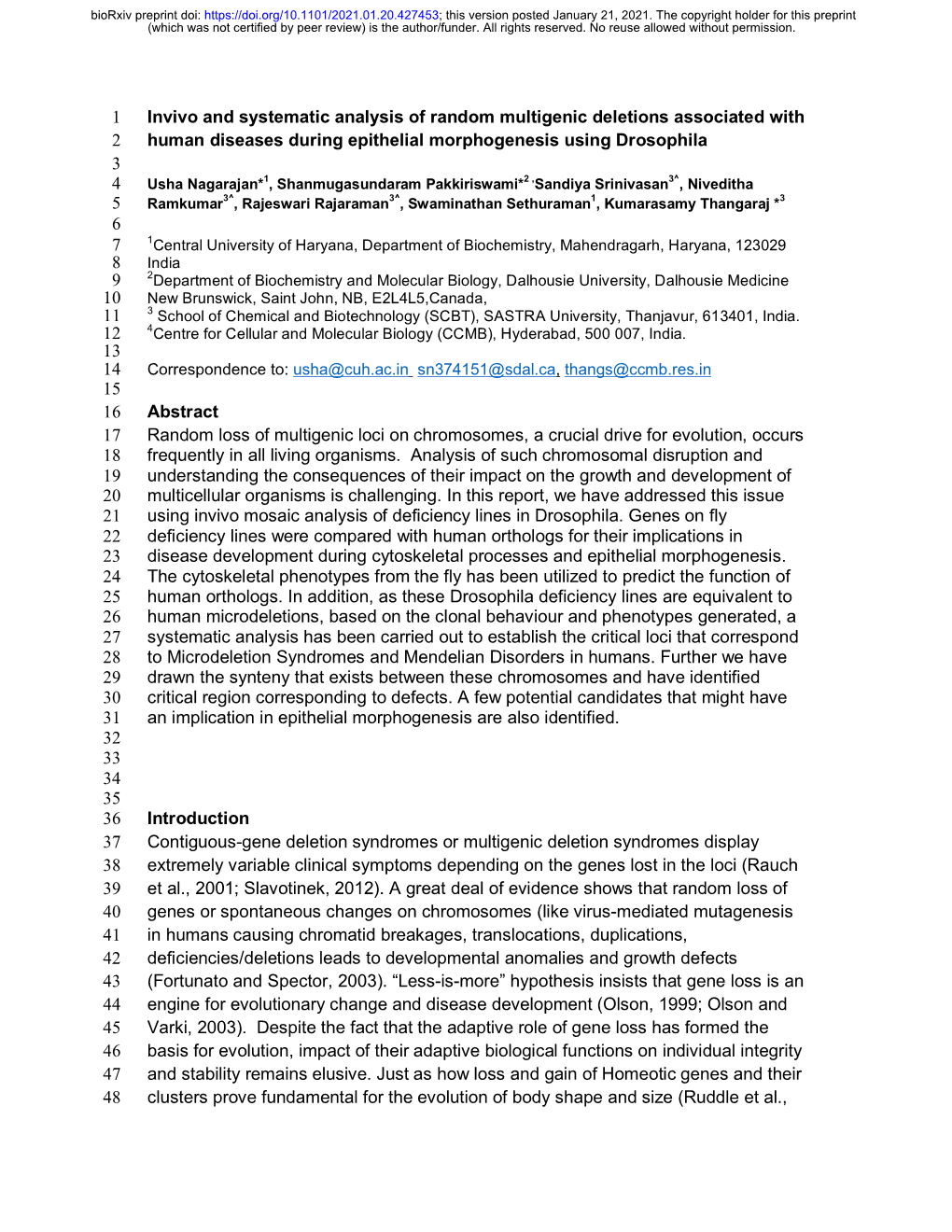 Invivo and Systematic Analysis of Random Multigenic Deletions