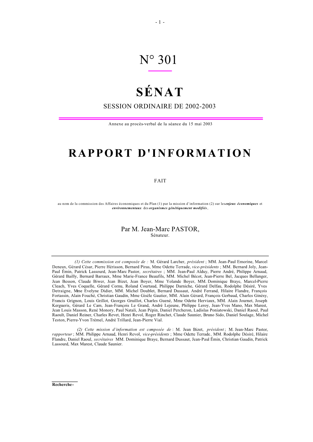 Sénat Session Ordinaire De 2002-2003