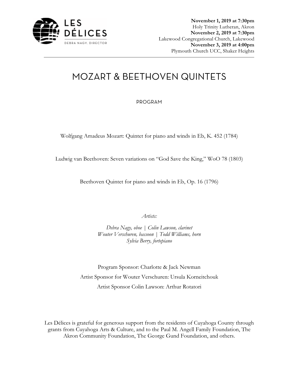 11.19 Moz-Beeth Quintets Program & Notes