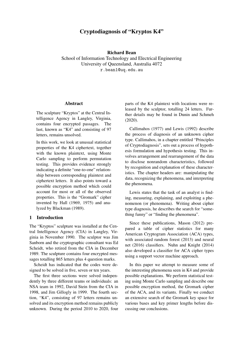 Cryptodiagnosis of “Kryptos K4”