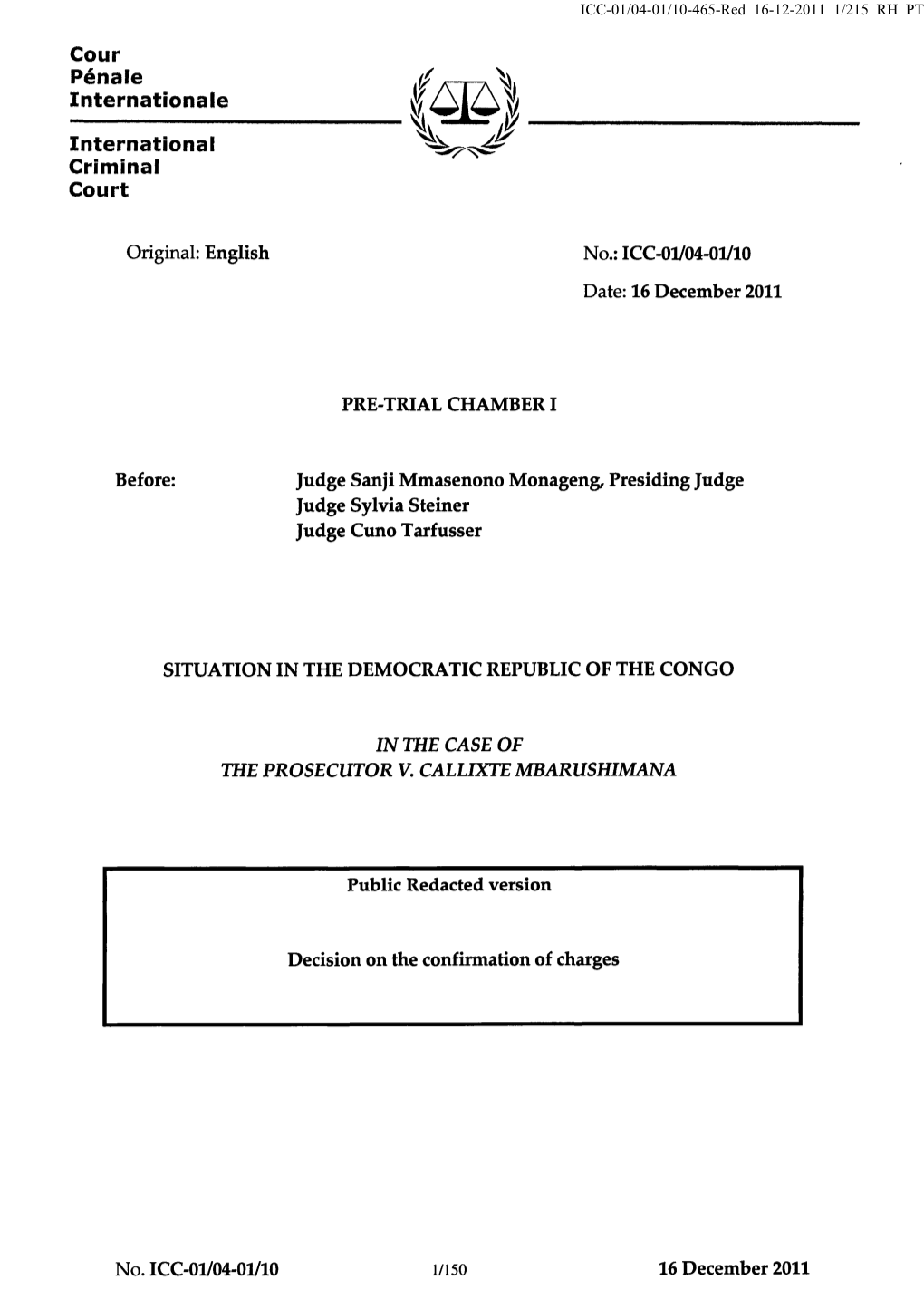 The Prosecutor V, Callixte Mbarushimana;