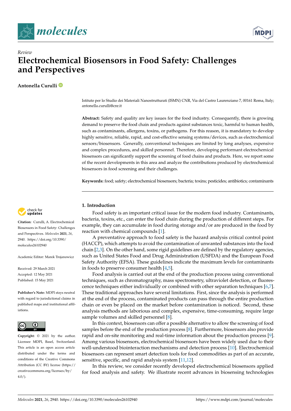 Electrochemical Biosensors in Food Safety: Challenges and Perspectives