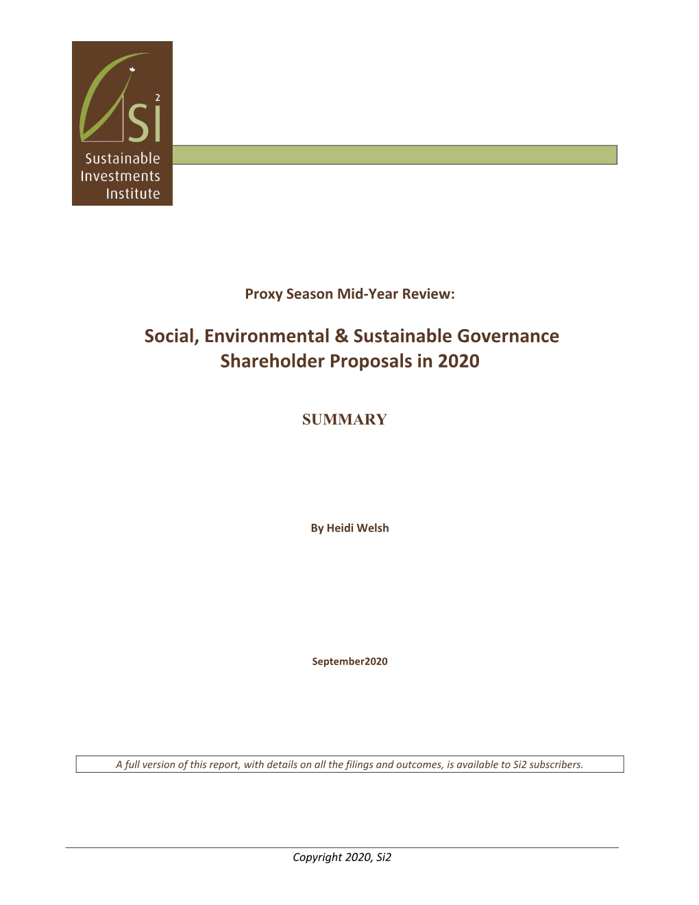 Social, Environmental & Sustainable Governance Shareholder