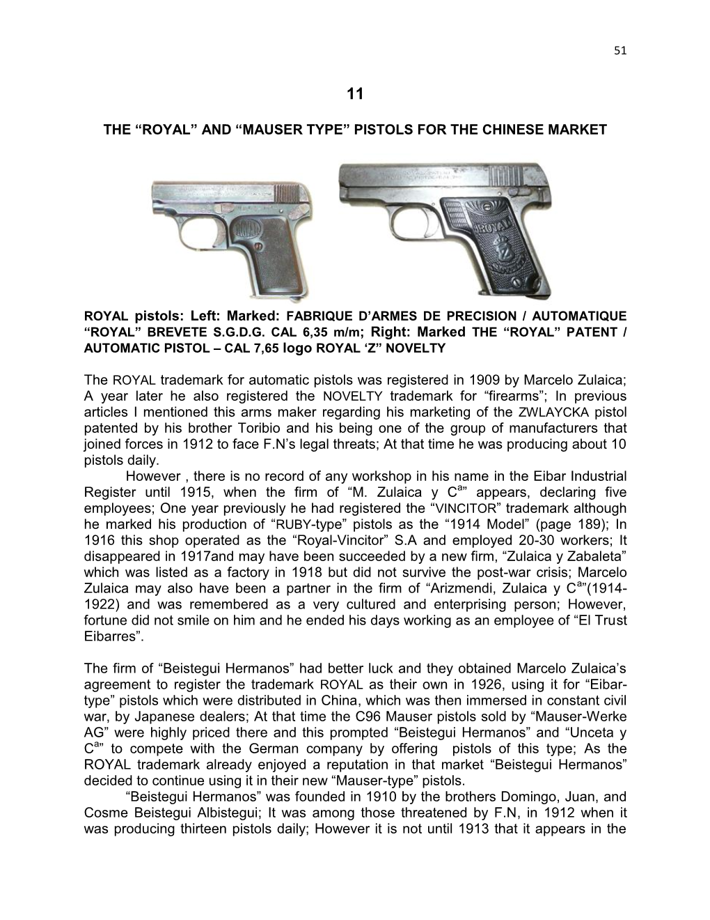 The “Royal” and “Mauser Type” Pistols for the Chinese Market