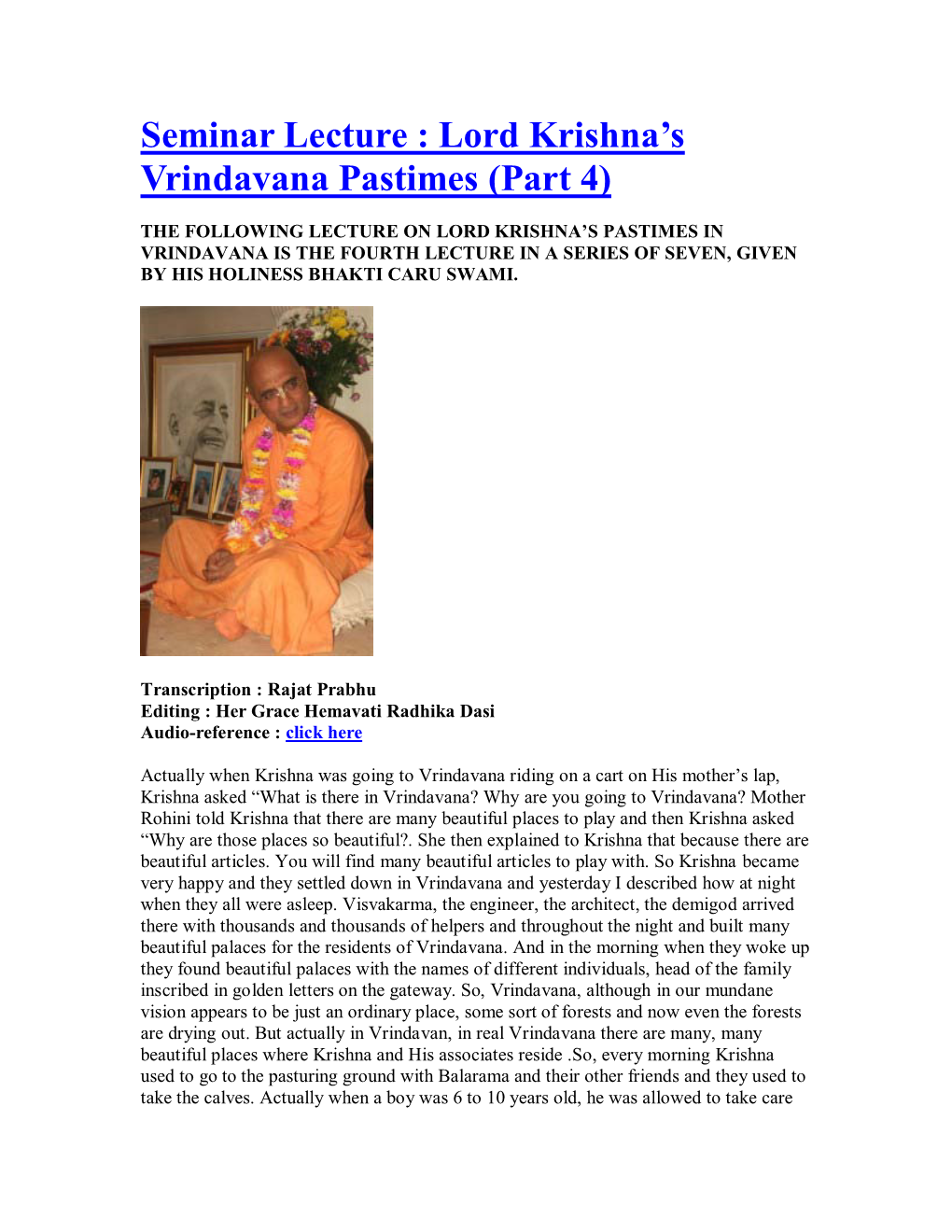 Lord Krishna's Vrindavana Pastimes