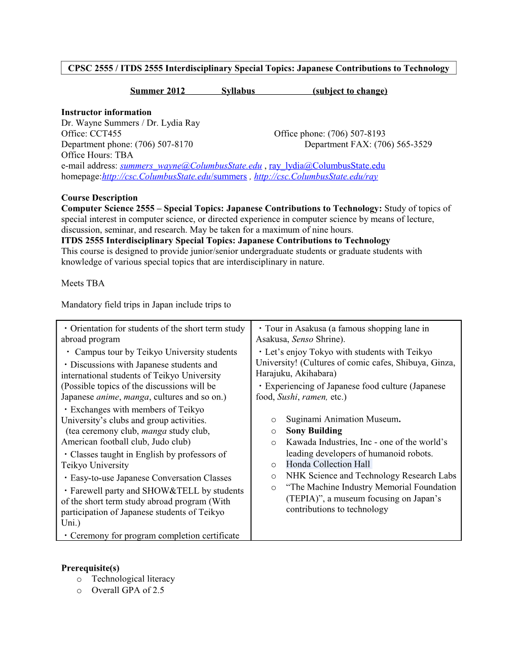 CPSC 2555 / ITDS 2555 Interdisciplinary Special Topics: Japanese Contributions to Technology