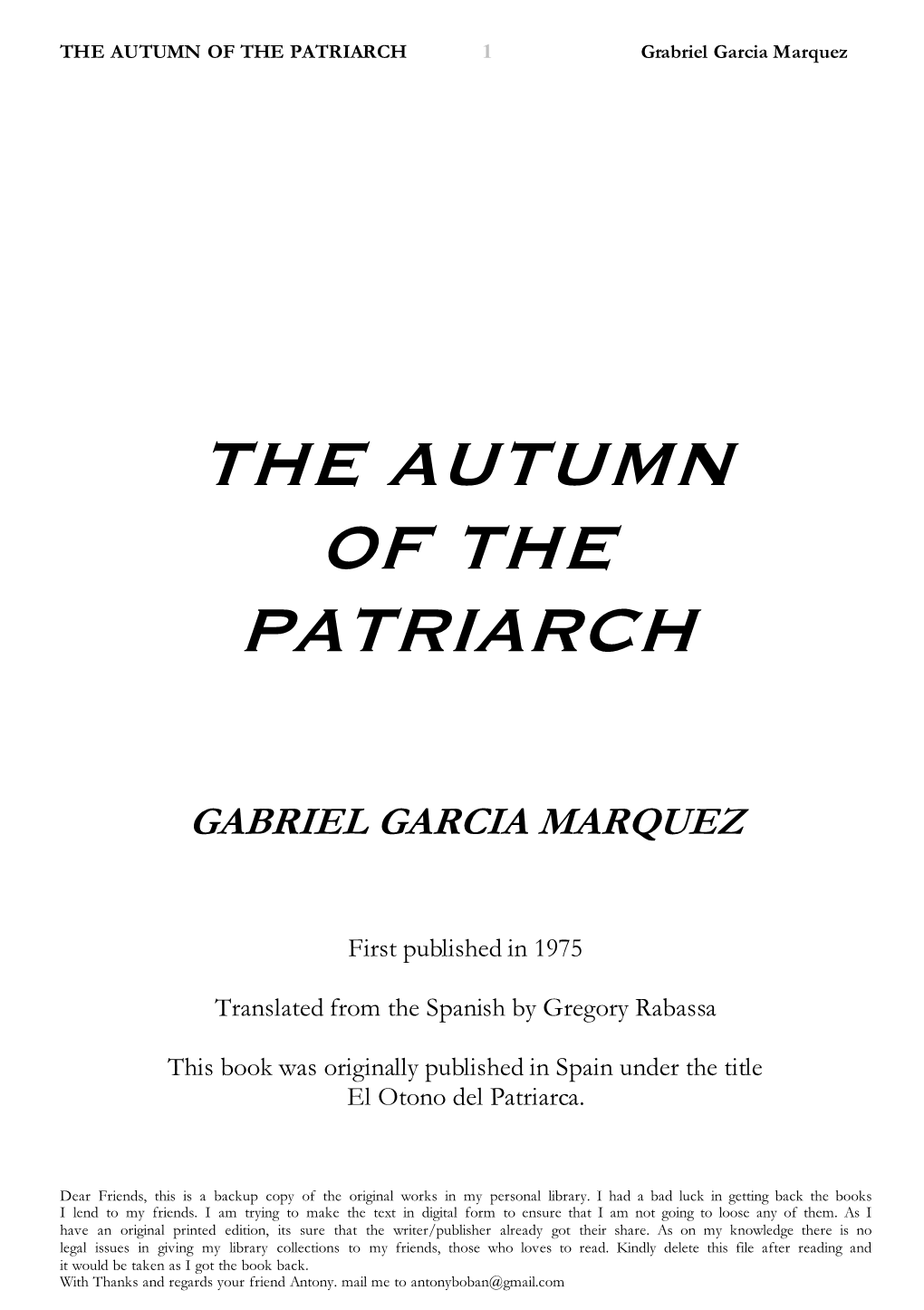 The Autumn of the Patriach-GABRIEL GARCIA MARQUEZ.Pdf