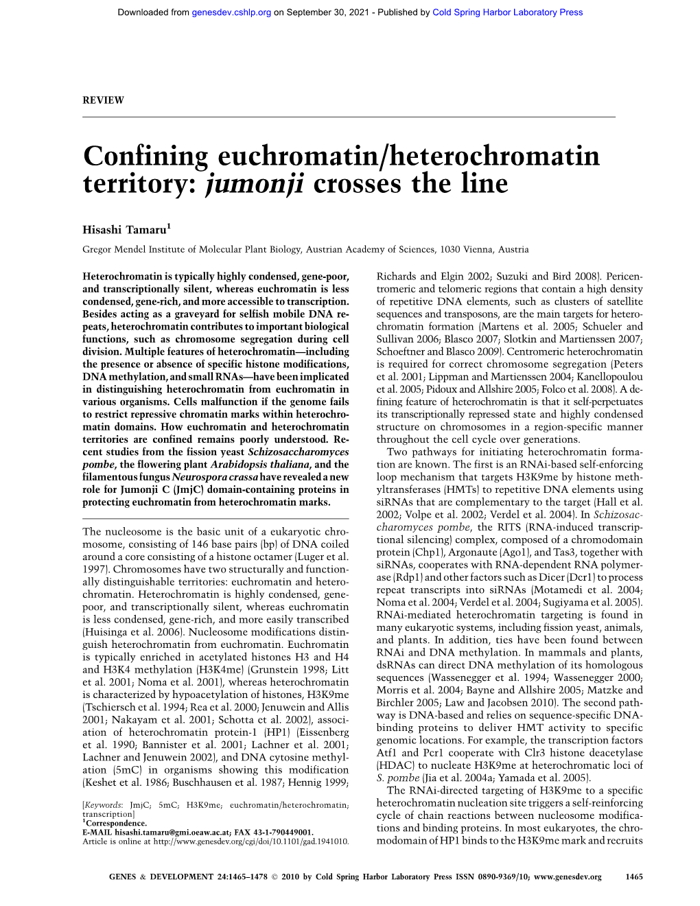 Confining Euchromatin/Heterochromatin Territory: Jumonji Crosses the Line