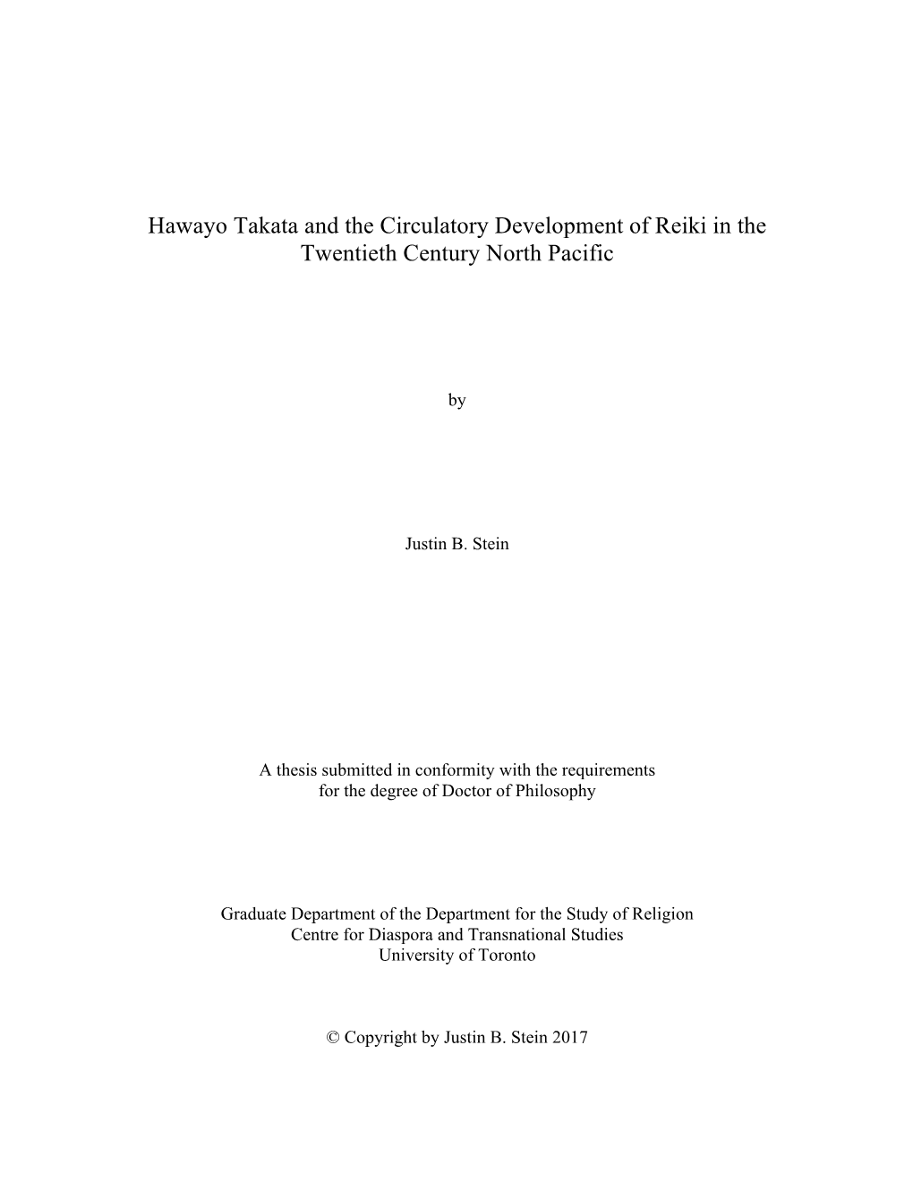 Hawayo Takata and the Circulatory Development of Reiki in the Twentieth Century North Pacific