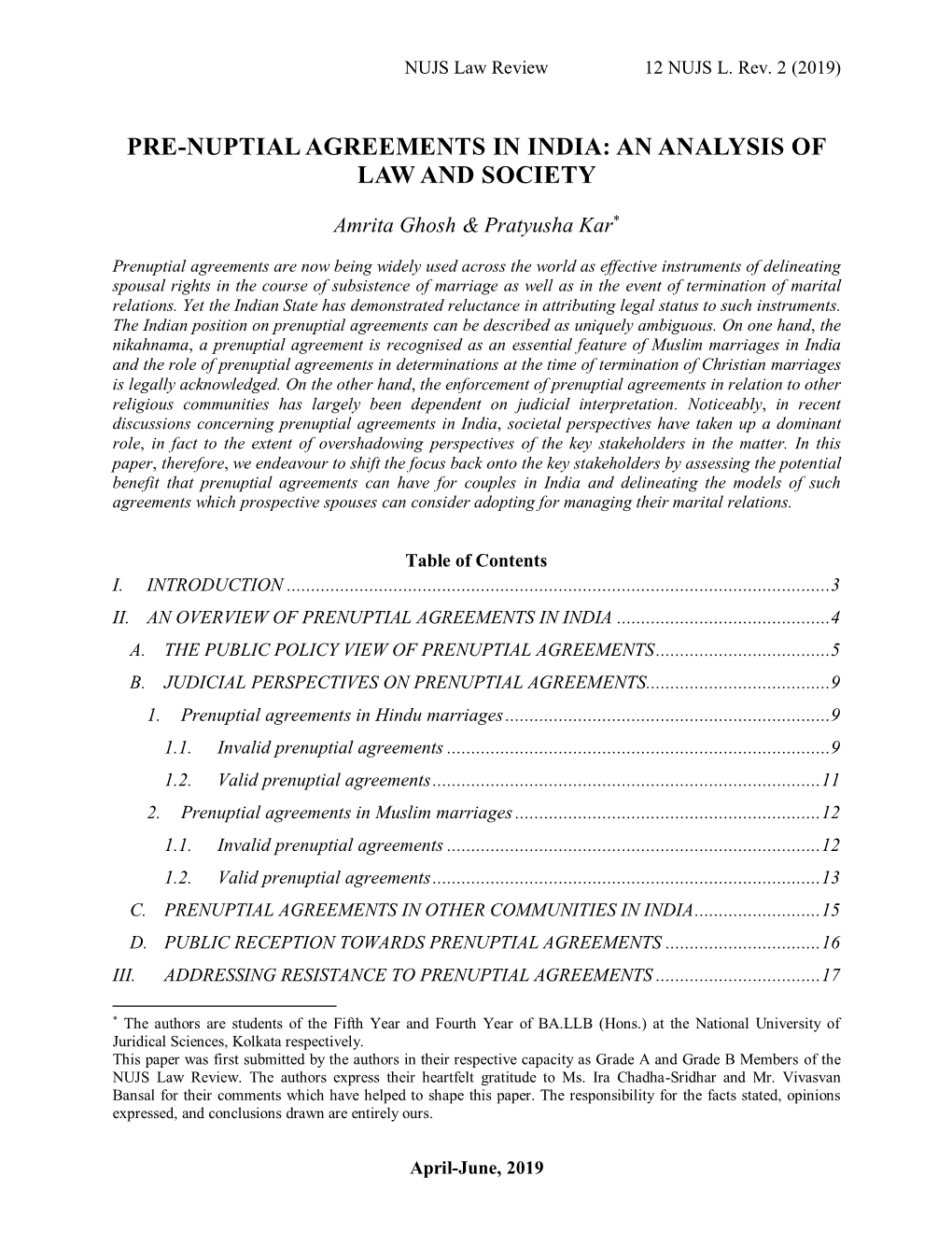 Pre-Nuptial Agreements in India: an Analysis of Law and Society